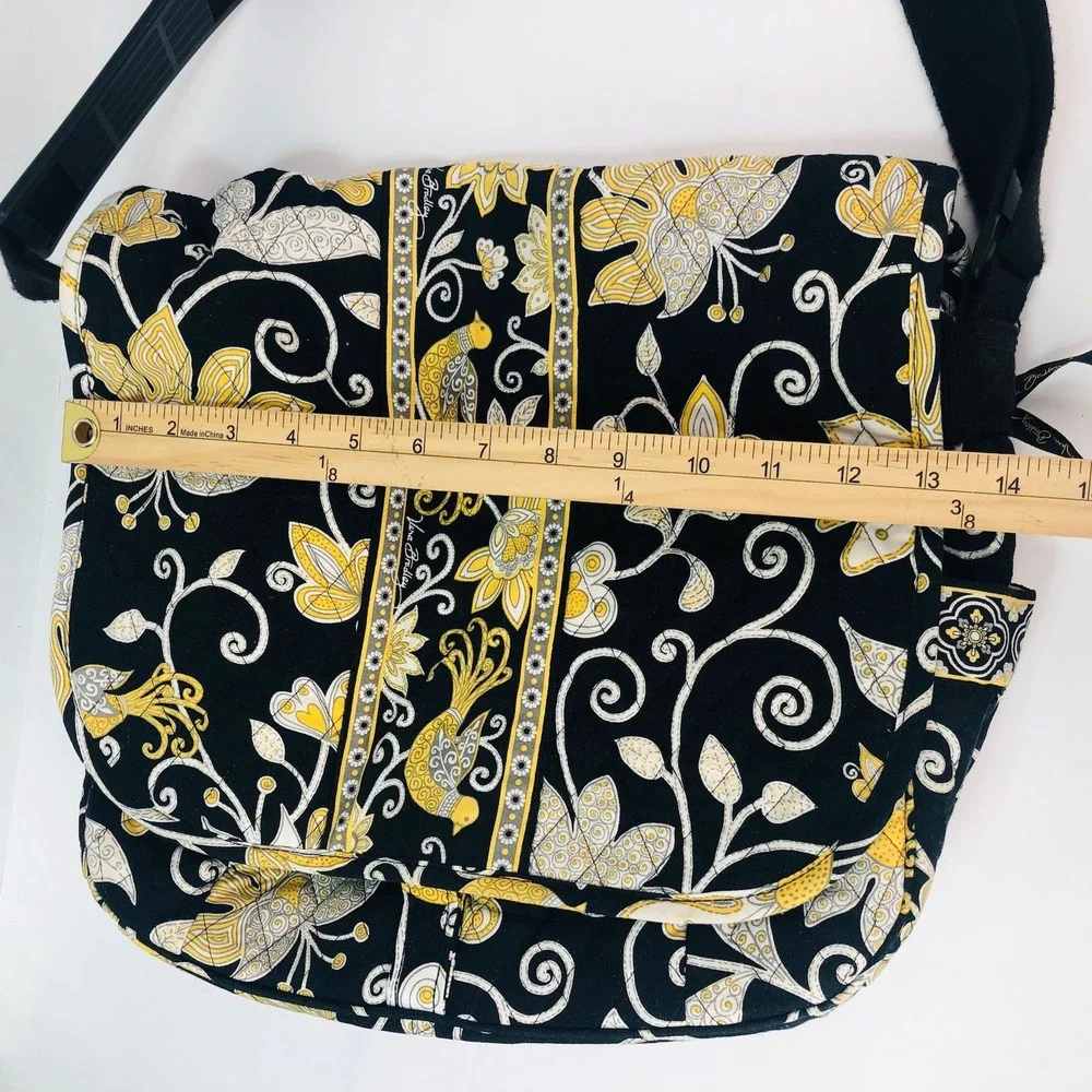 Vera Bradley Messenger Laptop Computer Bag Purse Tote Retired Black Yellow Bird